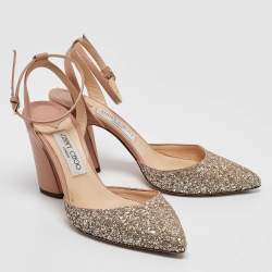 Jimmy Choo Beige/Silver Glitter and Leather Micky Pumps Size 39