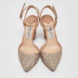 Jimmy Choo Beige/Silver Glitter and Leather Micky Pumps Size 39