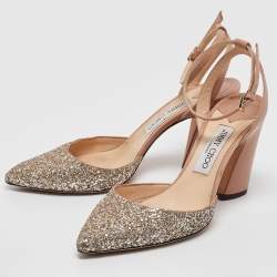 Jimmy Choo Beige/Silver Glitter and Leather Micky Pumps Size 39