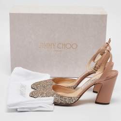 Jimmy Choo Beige/Silver Glitter and Leather Micky Pumps Size 39