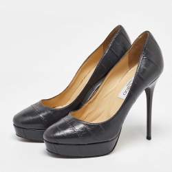 Pre Owned Jimmy Choo Grey Eel Leather Cosmic Platform Pumps Size 37