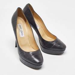 Pre Owned Jimmy Choo Grey Eel Leather Cosmic Platform Pumps Size 37