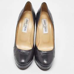 Pre Owned Jimmy Choo Grey Eel Leather Cosmic Platform Pumps Size 37