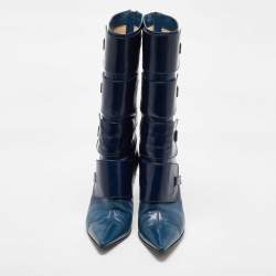 Jimmy Choo Navy Blue Leather Pointed Toe Calf length Boots Size 40