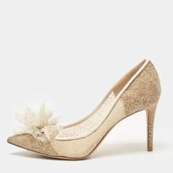 Jimmy Choo Beige Lace Floral Applique Pumps Size 38.5 