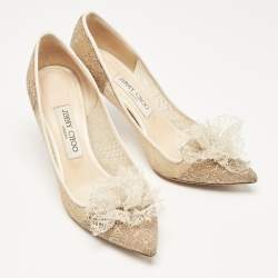 Jimmy Choo Beige Lace Floral Applique Pumps Size 38.5 