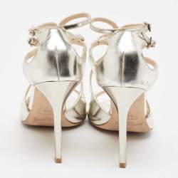 Pre Owned Jimmy Choo Silver Leather Lance Ankle Strap Sandals Size 38.5