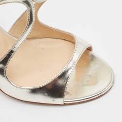 Pre Owned Jimmy Choo Silver Leather Lance Ankle Strap Sandals Size 38.5