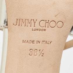 Pre Owned Jimmy Choo Silver Leather Lance Ankle Strap Sandals Size 38.5
