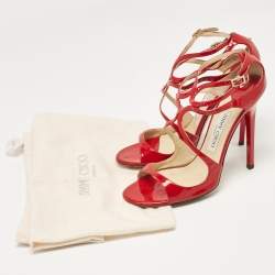 Pre Owned Jimmy Choo Red Patent Ivette Ankle Strap Sandals Size 39