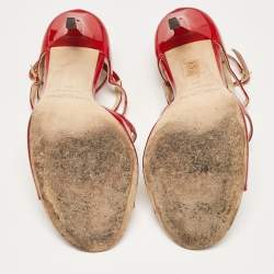 Pre Owned Jimmy Choo Red Patent Ivette Ankle Strap Sandals Size 39