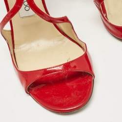 Pre Owned Jimmy Choo Red Patent Ivette Ankle Strap Sandals Size 39