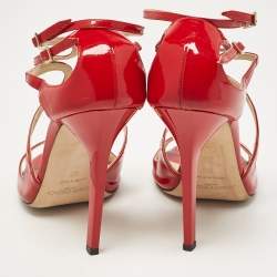 Pre Owned Jimmy Choo Red Patent Ivette Ankle Strap Sandals Size 39