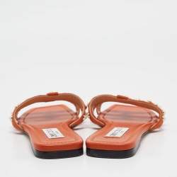 Jimmy Choo Orange Suede Pearl Embellished Hazal Flat Sandals Size 37