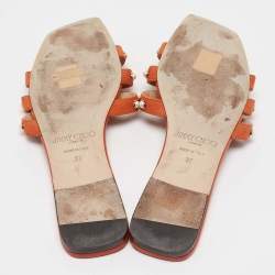 Jimmy Choo Orange Suede Pearl Embellished Hazal Flat Sandals Size 37