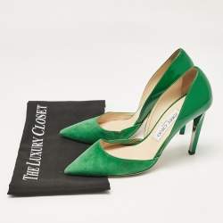 Jimmy Choo Green Patent Leather and Suede Liz Pointed Toe D'orsay Pumps Size 36.5