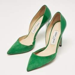 Jimmy Choo Green Patent Leather and Suede Liz Pointed Toe D'orsay Pumps Size 36.5