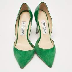Jimmy Choo Green Patent Leather and Suede Liz Pointed Toe D'orsay Pumps Size 36.5