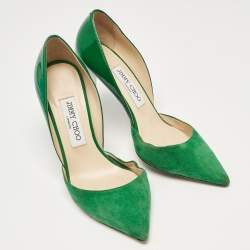 Jimmy Choo Green Patent Leather and Suede Liz Pointed Toe D'orsay Pumps Size 36.5