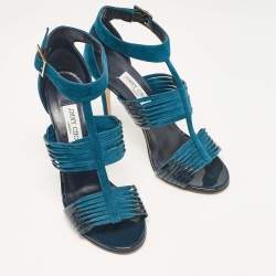 Jimmy Choo Blue Patent Leather and Suede Ankle Strap Sandals Size 41