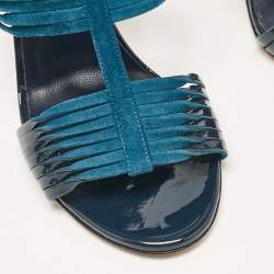 Jimmy Choo Blue Patent Leather and Suede Ankle Strap Sandals Size 41