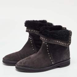 Jimmy Choo Dark Grey Suede Studded Ankle Snow Boots Size 38.5