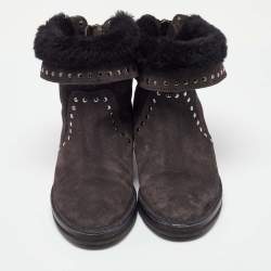 Jimmy Choo Dark Grey Suede Studded Ankle Snow Boots Size 38.5