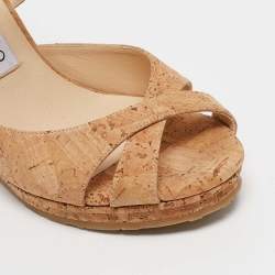 Pre Owned Jimmy Choo Brown Cork Alanah 105 Cork Platform Wedge Sandals Size 38.5