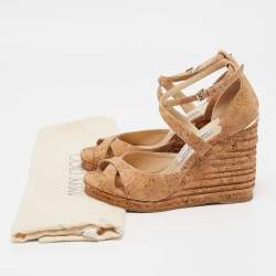 Pre Owned Jimmy Choo Brown Cork Alanah 105 Cork Platform Wedge Sandals Size 38.5