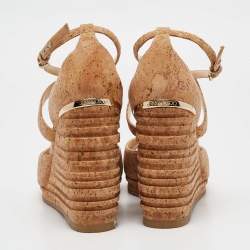Pre Owned Jimmy Choo Brown Cork Alanah 105 Cork Platform Wedge Sandals Size 38.5