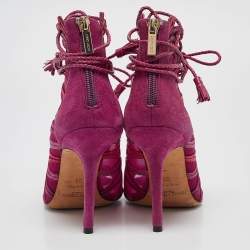 Jimmy Choo Magenta Kafira Mesh and Suede Lace-Up Ankle Boots Size 36