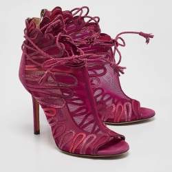 Jimmy Choo Magenta Kafira Mesh and Suede Lace-Up Ankle Boots Size 36