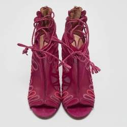 Jimmy Choo Magenta Kafira Mesh and Suede Lace-Up Ankle Boots Size 36