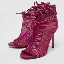 Jimmy Choo Magenta Kafira Mesh and Suede Lace-Up Ankle Boots Size 36