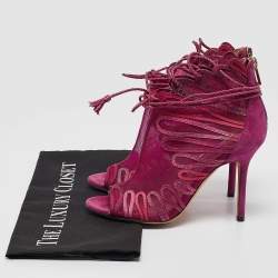 Jimmy Choo Magenta Kafira Mesh and Suede Lace-Up Ankle Boots Size 36