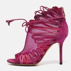 Jimmy Choo Magenta Kafira Mesh and Suede Lace-Up Ankle Boots Size 36