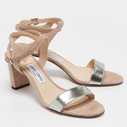 Jimmy Choo Pink/Silver Suede and Leather Marine Sandals Size 41