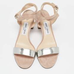 Jimmy Choo Pink/Silver Suede and Leather Marine Sandals Size 41