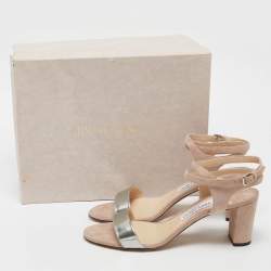 Jimmy Choo Pink/Silver Suede and Leather Marine Sandals Size 41