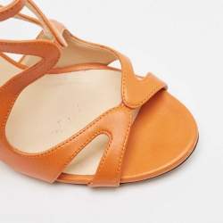 Pre Owned Jimmy Choo Orange Leather Ankle Strap Sandals Size 37