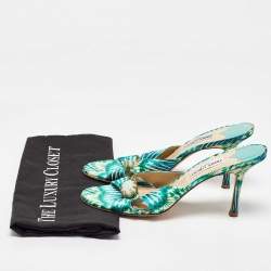 Pre Owned Jimmy Choo Blue/Green Satin Malachite Jewel Slide Sandals Size 41