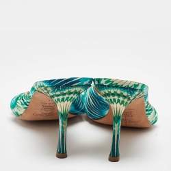 Pre Owned Jimmy Choo Blue/Green Satin Malachite Jewel Slide Sandals Size 41