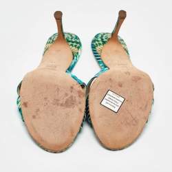 Pre Owned Jimmy Choo Blue/Green Satin Malachite Jewel Slide Sandals Size 41