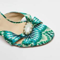 Pre Owned Jimmy Choo Blue/Green Satin Malachite Jewel Slide Sandals Size 41