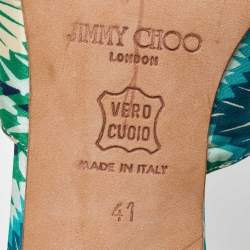 Pre Owned Jimmy Choo Blue/Green Satin Malachite Jewel Slide Sandals Size 41