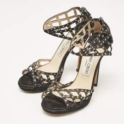 Jimmy Choo Black Suede Crystal Embellished Cut Out Strappy Sandals Size 35.5