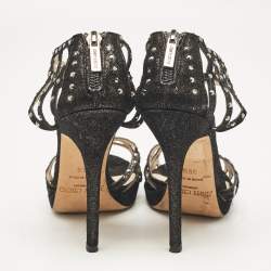 Jimmy Choo Black Suede Crystal Embellished Cut Out Strappy Sandals Size 35.5