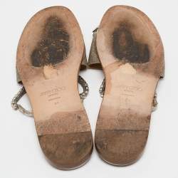 Pre Owned Jimmy Choo Metallic Glitter Crystal Embellished Aadi Slides Size 41
