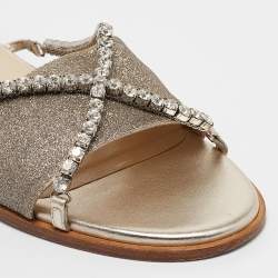 Pre Owned Jimmy Choo Metallic Glitter Crystal Embellished Aadi Slides Size 41