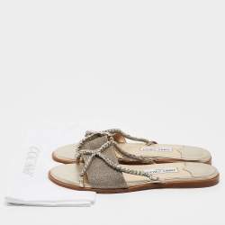 Pre Owned Jimmy Choo Metallic Glitter Crystal Embellished Aadi Slides Size 41